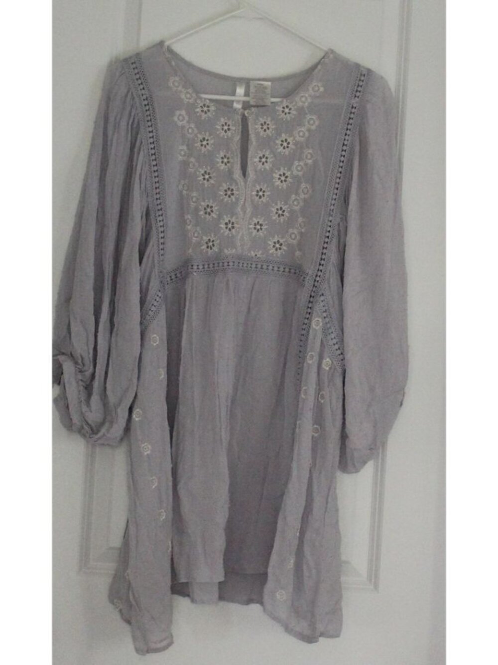 Forgotten Grace Boho Embroidered Blouse White Swiss Dot Tunic XL Peasant Top